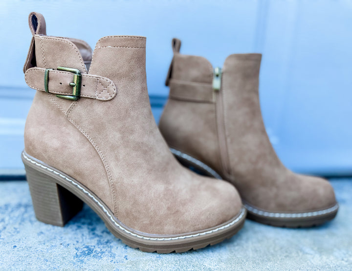 Good Call Camel Distressed Corky Booties