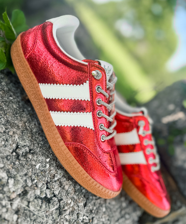 Heads Up Red Metallic Sneakers - Face 2 Soul Beauty Boutique