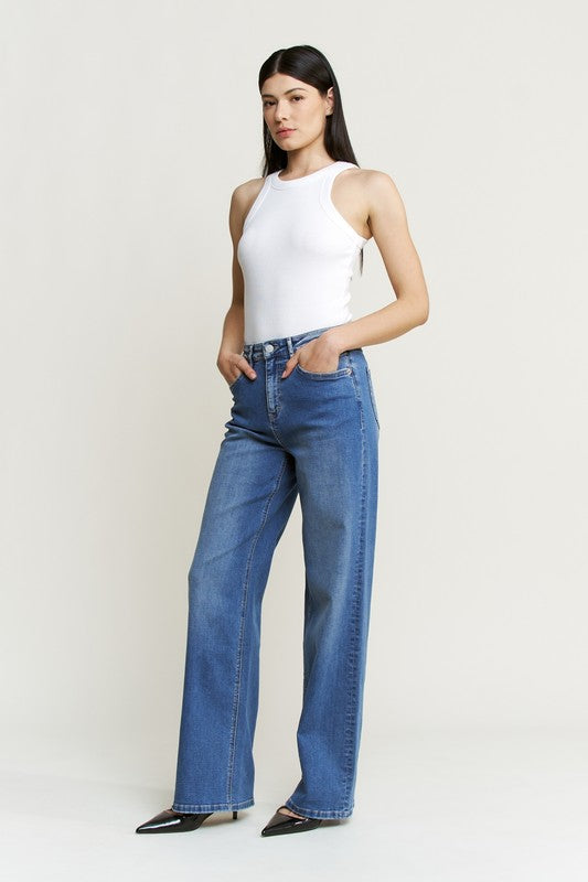 The Indigo High Rise Wide Leg Jeans By Mica Denim - Face 2 Soul Beauty Boutique