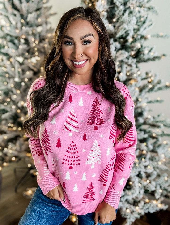 Feelin’ Festive Pink Christmas Tree Sweater