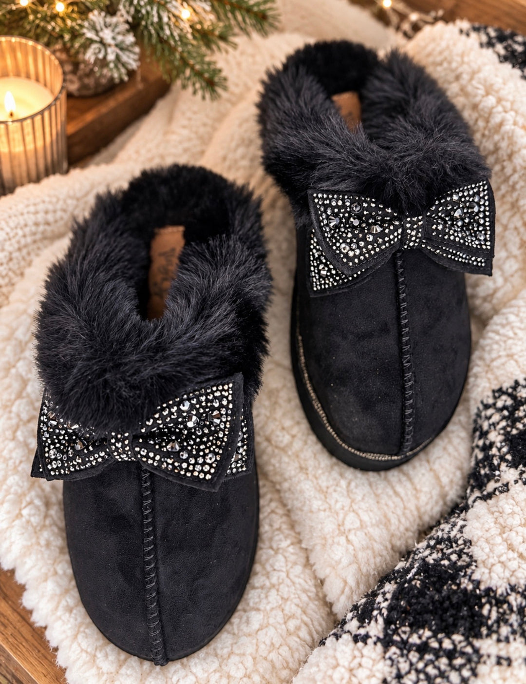 The Black Lucille Bow Slippers
