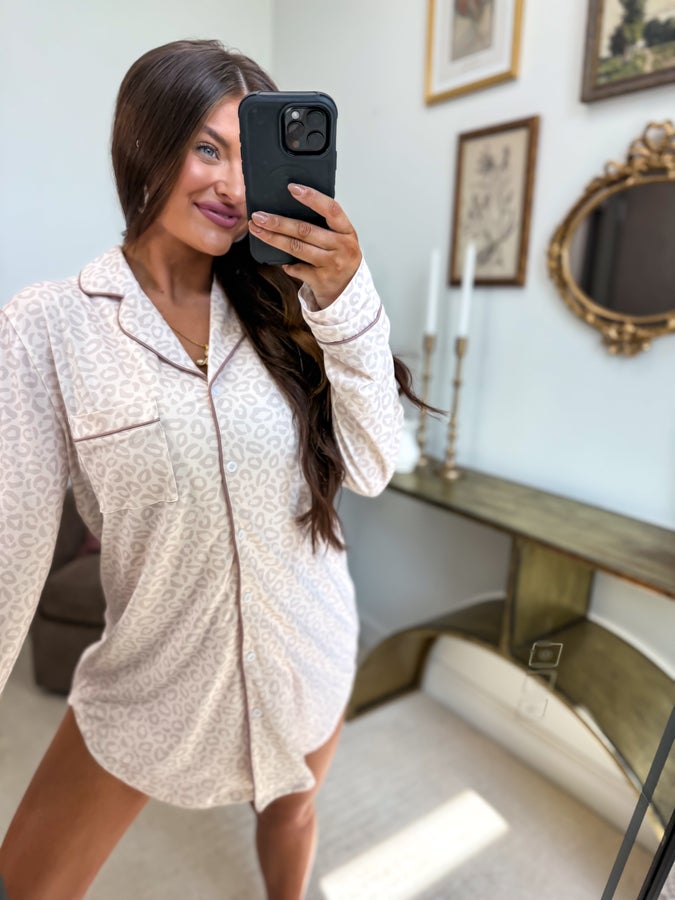 Long Sleeve Sleep Dress in Honey Leopard by Birdie
