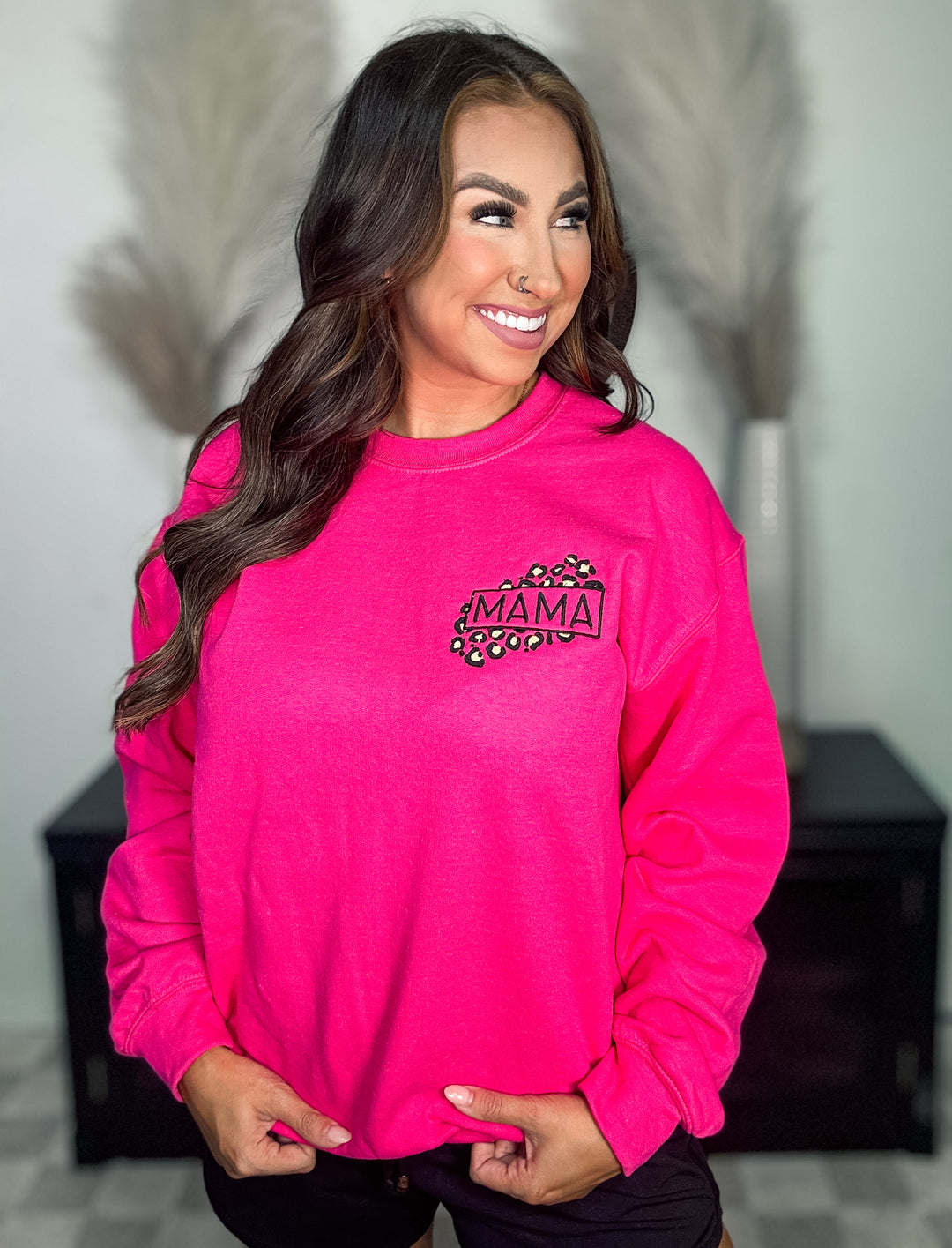 Pink Mama Cheetah Embroidered Sweatshirt