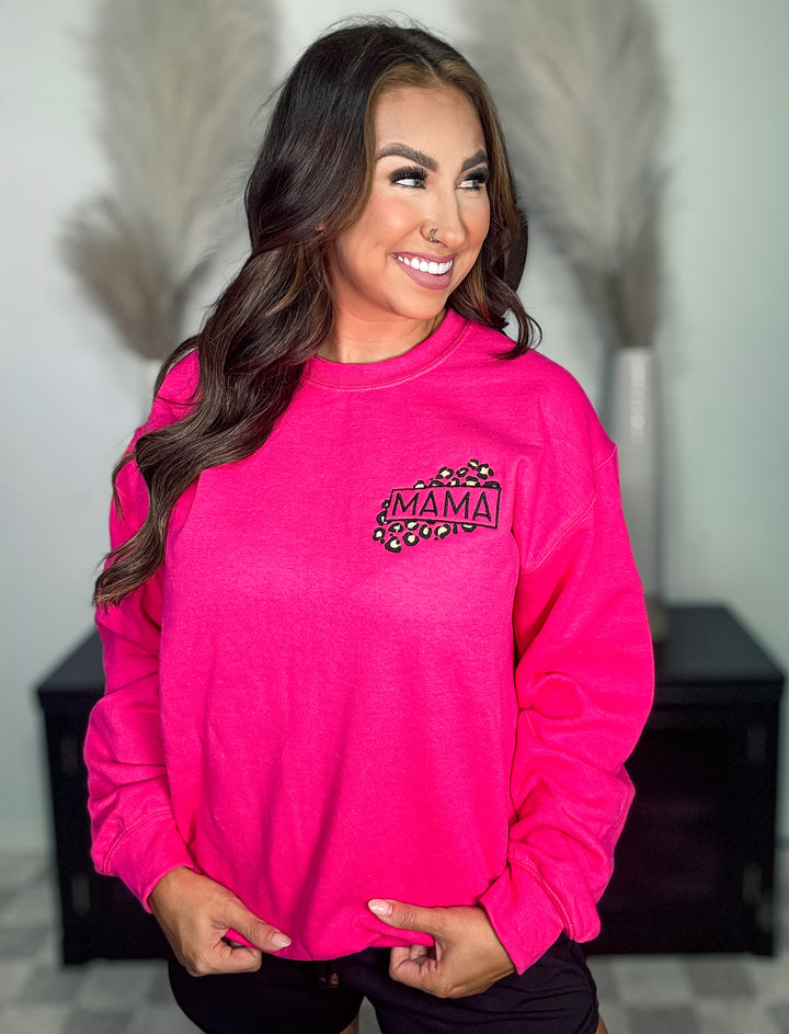 Pink Mama Cheetah Embroidered Sweatshirt