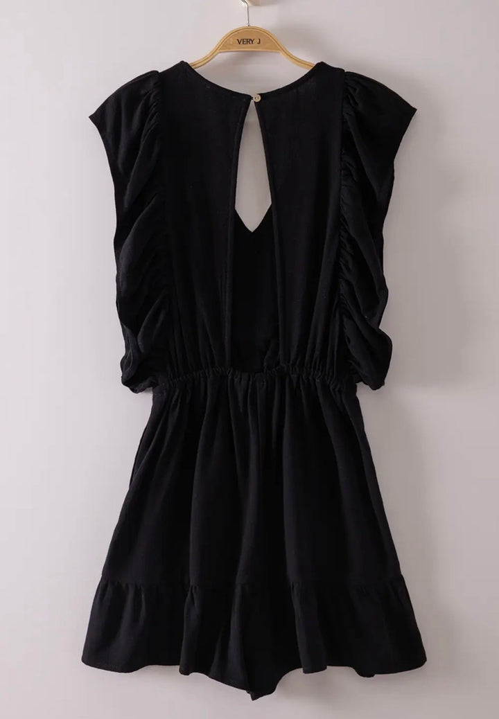 Black Cutout Detail Ruffled Sleeve Romper - Face 2 Soul Beauty Boutique