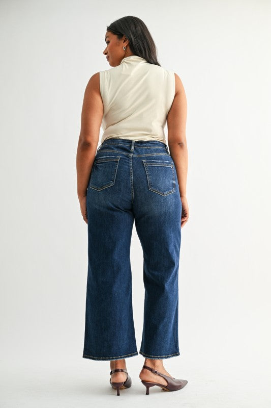 Dark Wash High Rise Wide Leg Patch Pocket Jeans By Mica Denim - Face 2 Soul Beauty Boutique