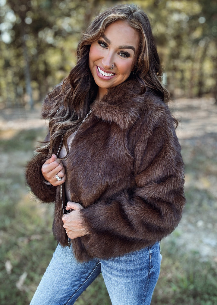 Brown Comfort Lux Fur Zip Up Coat