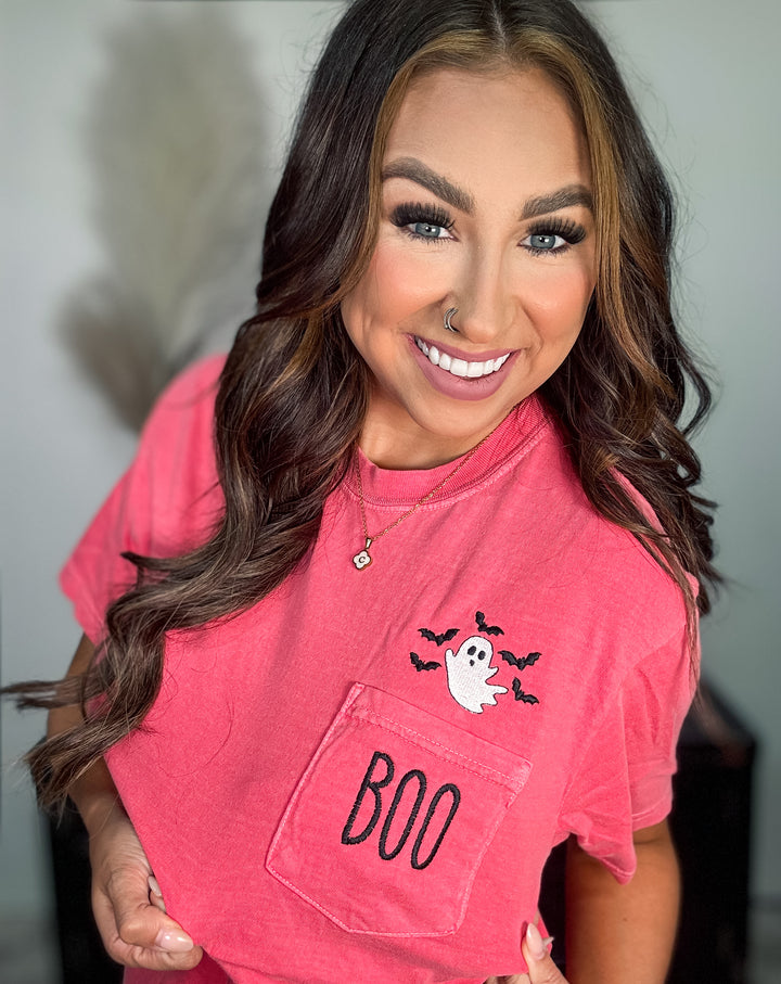 Boo Ghost Embroidered Pocket Tee