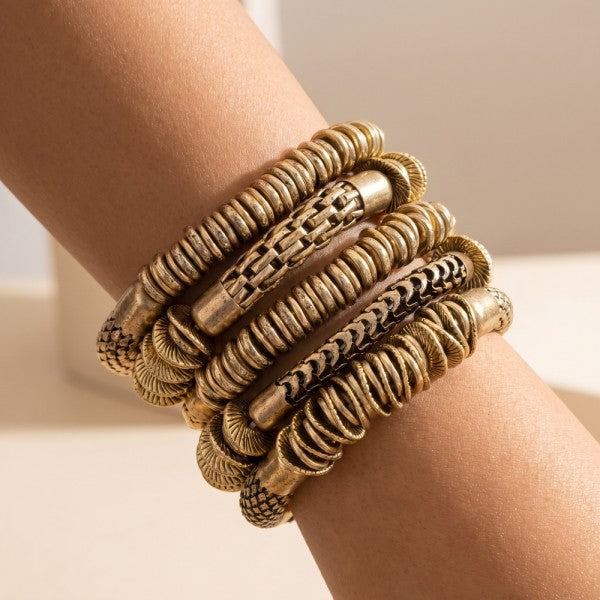 Chunky Mixed Texture Stretch Bracelet Stack