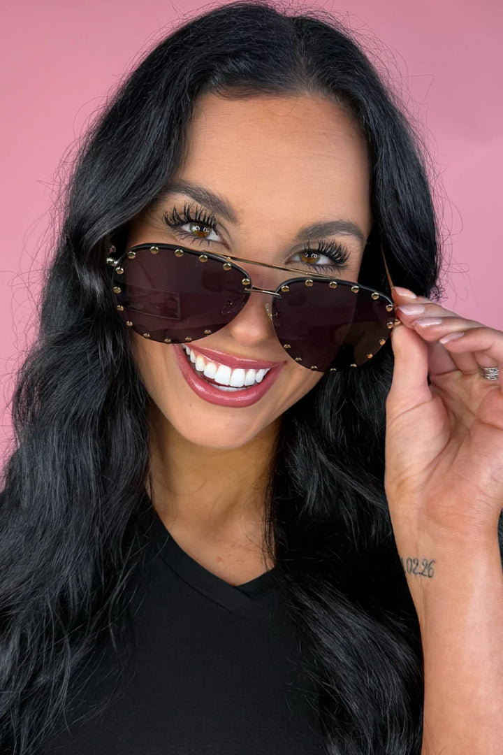 Showstopper Studded Aviator Sunglasses - Face 2 Soul Beauty Boutique