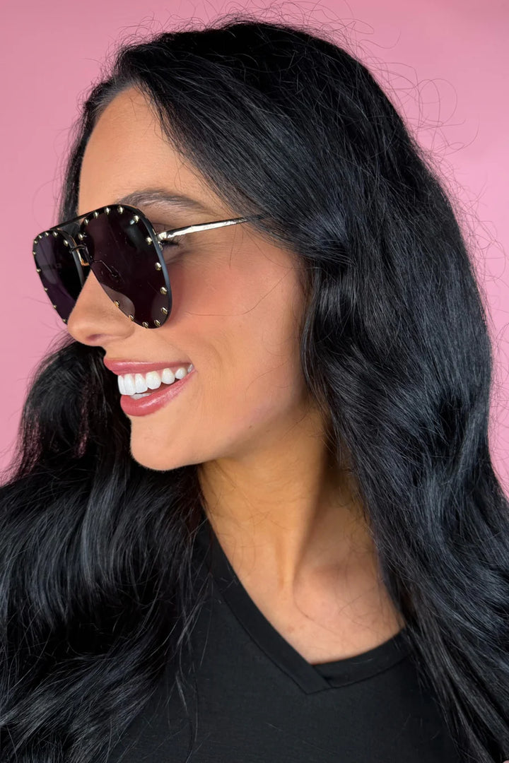 Showstopper Studded Aviator Sunglasses - Face 2 Soul Beauty Boutique