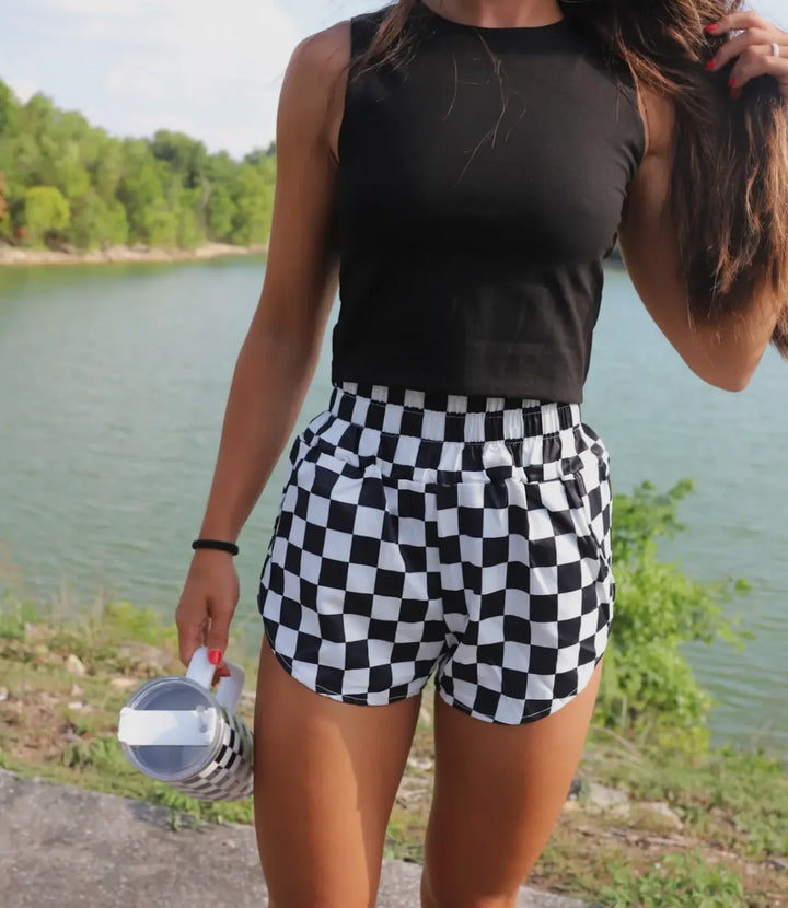 The Checkerboard Smocked Waist Shorts - Face 2 Soul Beauty Boutique