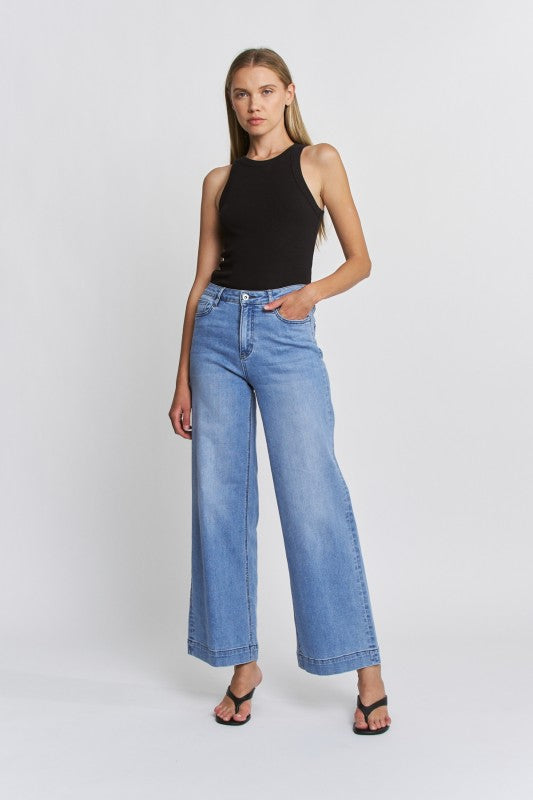 High Rise Wide Leg Trouser Hem Jeans By Mica Denim - Face 2 Soul Beauty Boutique