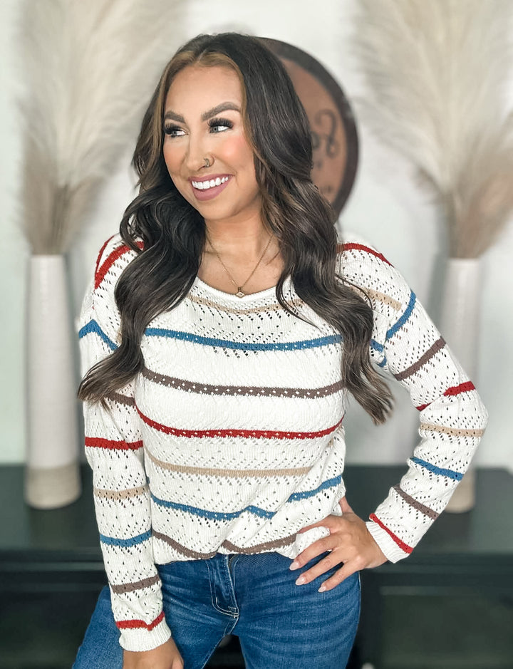 Multi Color Striped Crochet Sweater