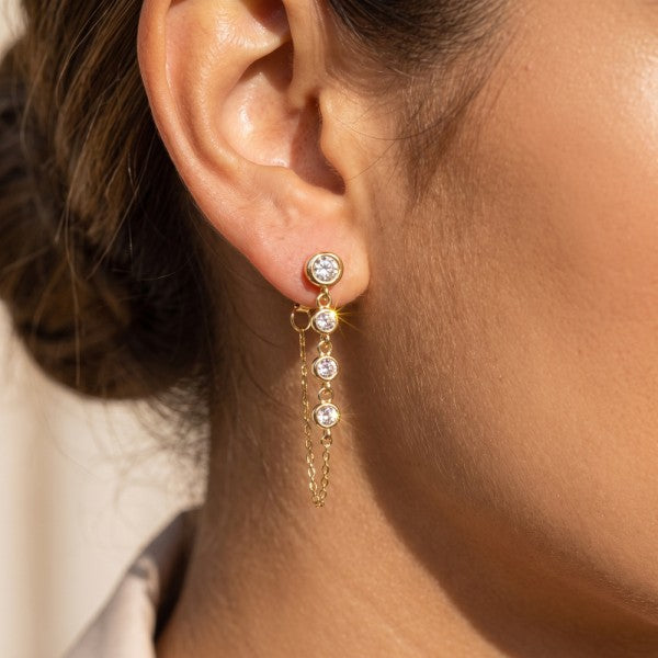 Double Sided CZ Bezel Front &amp; Back Chain Earrings