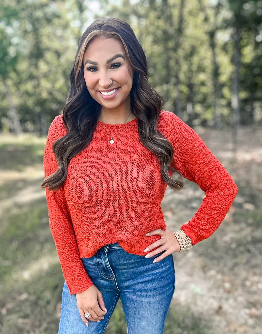 Rust Boatneck Light Knit Sweater