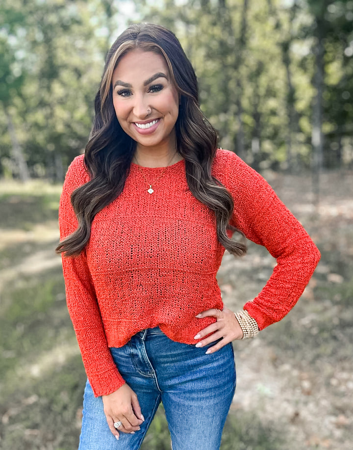 Rust Boatneck Light Knit Sweater