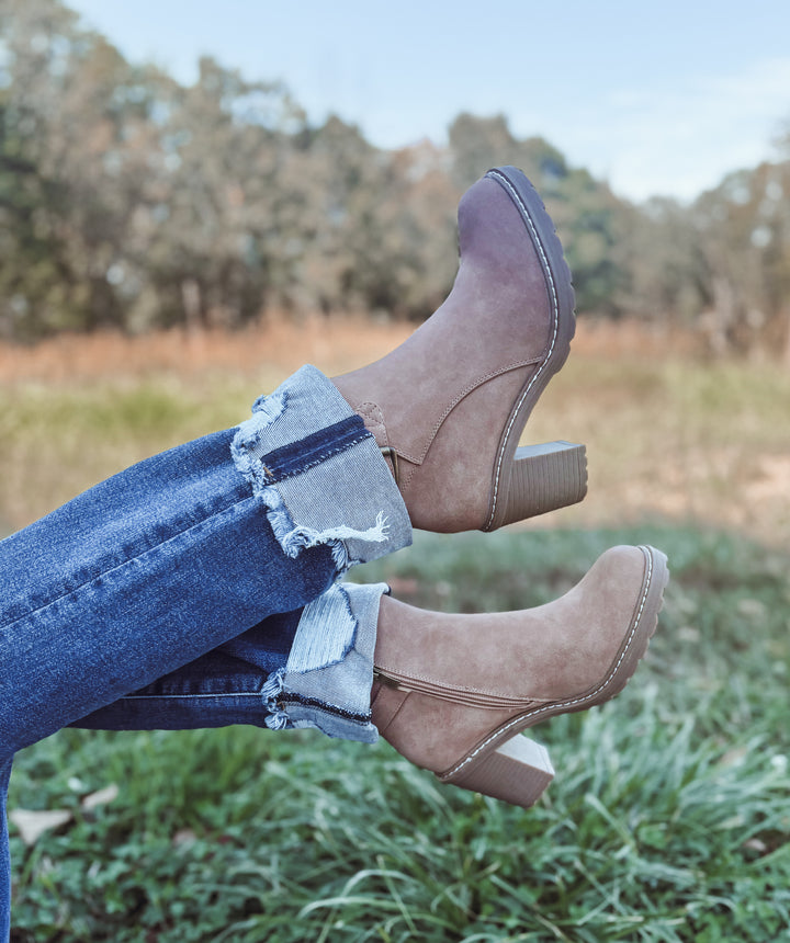 Good Call Camel Distressed Corky Booties