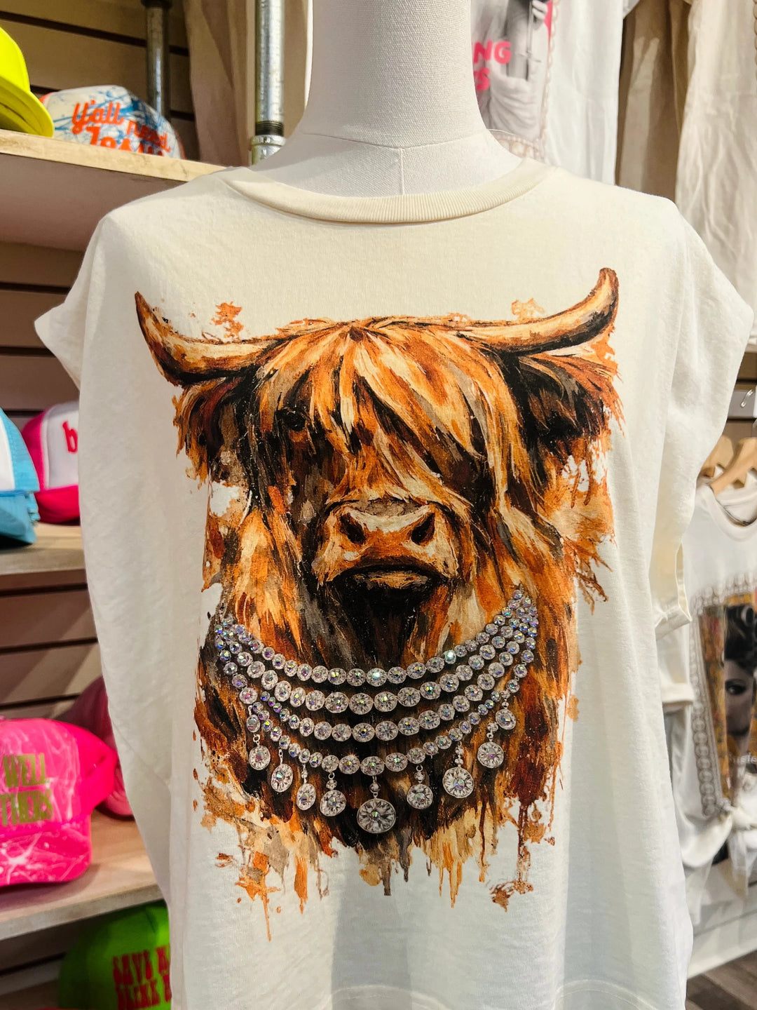 Highland Cow Crystal Cream Muscle Tank - Face 2 Soul Beauty Boutique