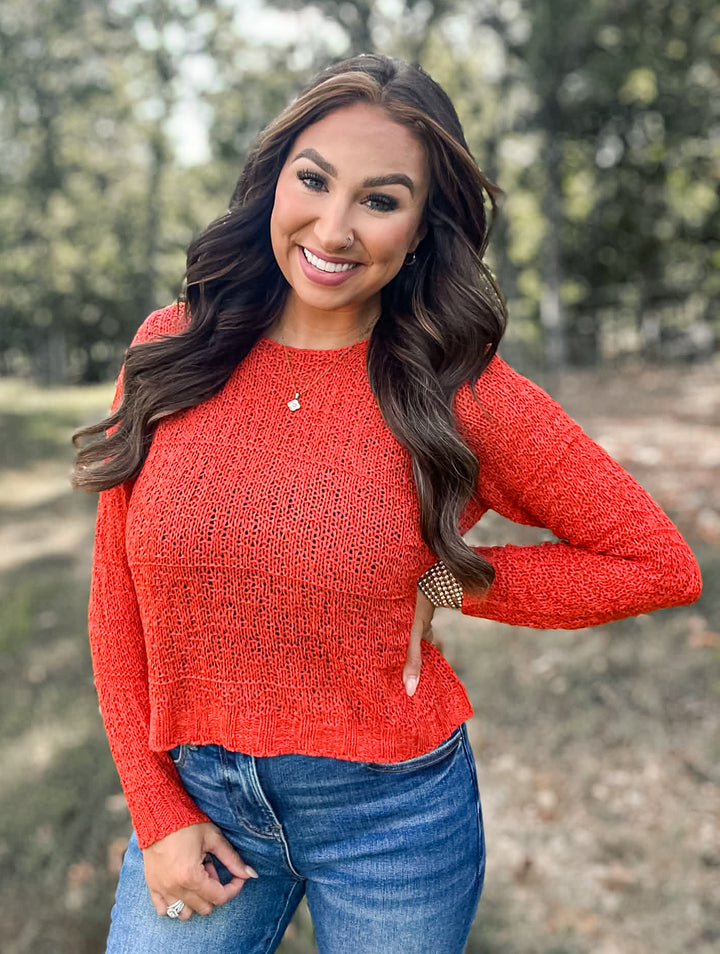 Rust Boatneck Light Knit Sweater