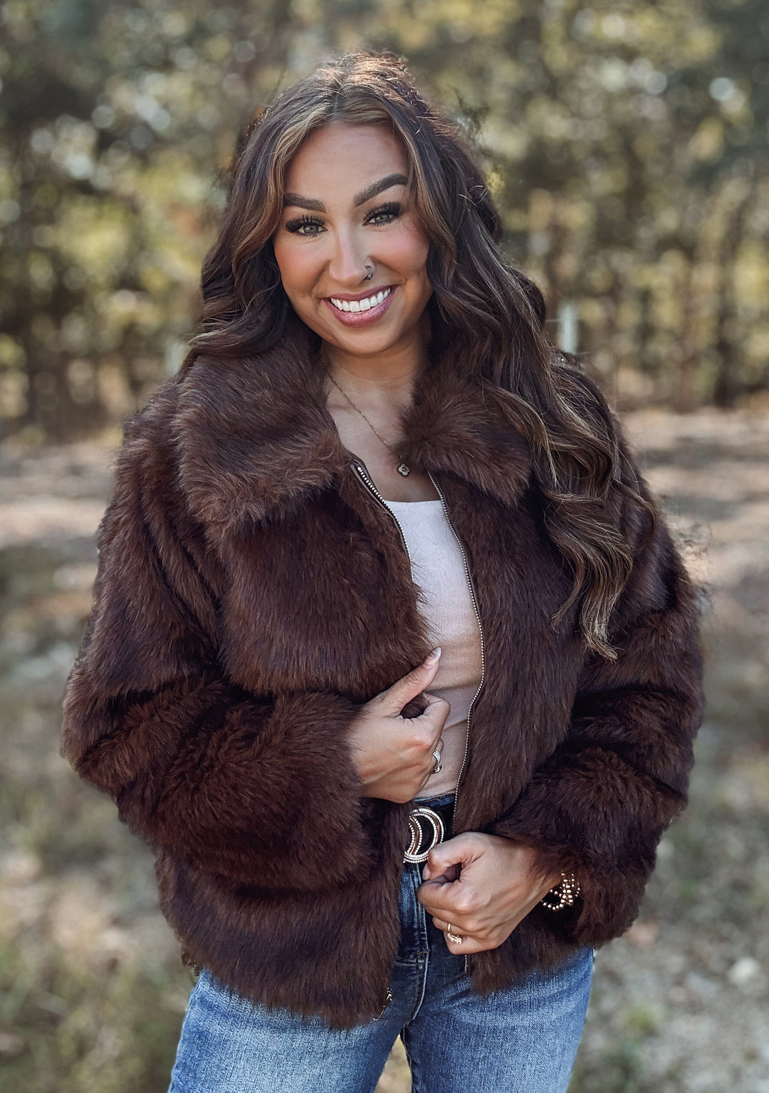 Brown Comfort Lux Fur Zip Up Coat