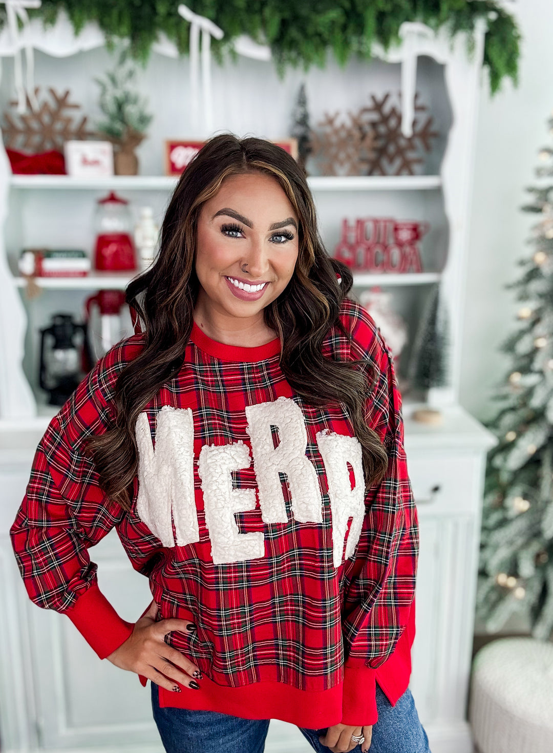 Plaid Sherpa Merry Sweatshirt