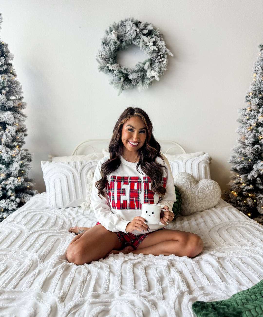 Plaid Merry Christmas Shorts Set