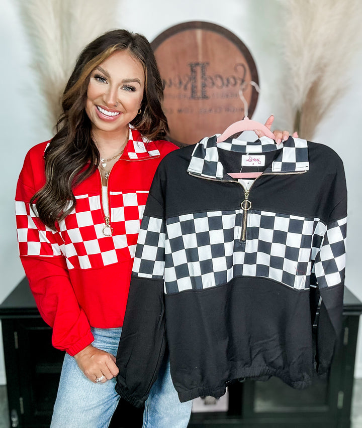 End Zone Checkered Pullover in Black - Face 2 Soul Beauty Boutique