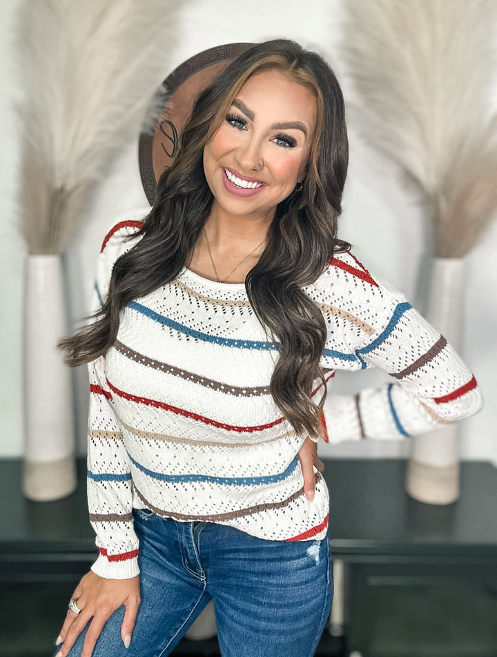 Multi Color Striped Crochet Sweater