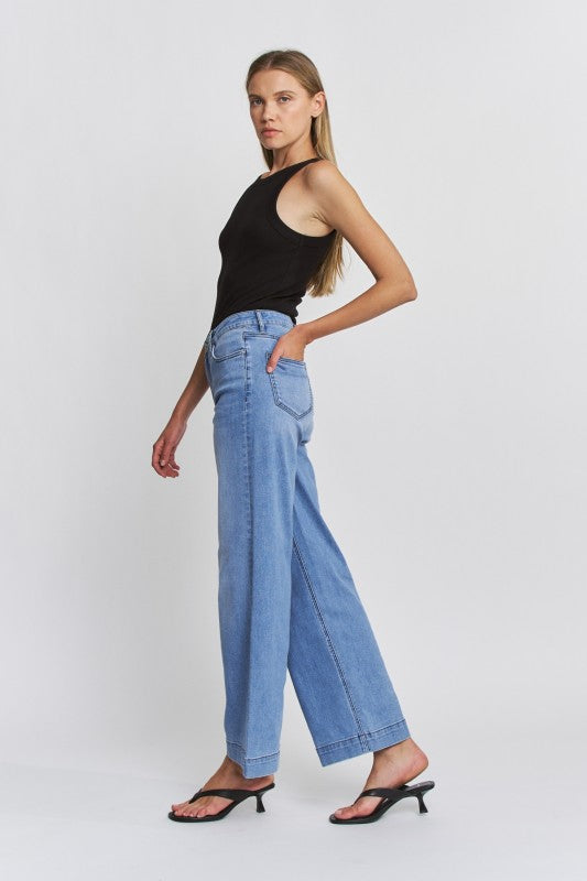 High Rise Wide Leg Trouser Hem Jeans By Mica Denim - Face 2 Soul Beauty Boutique