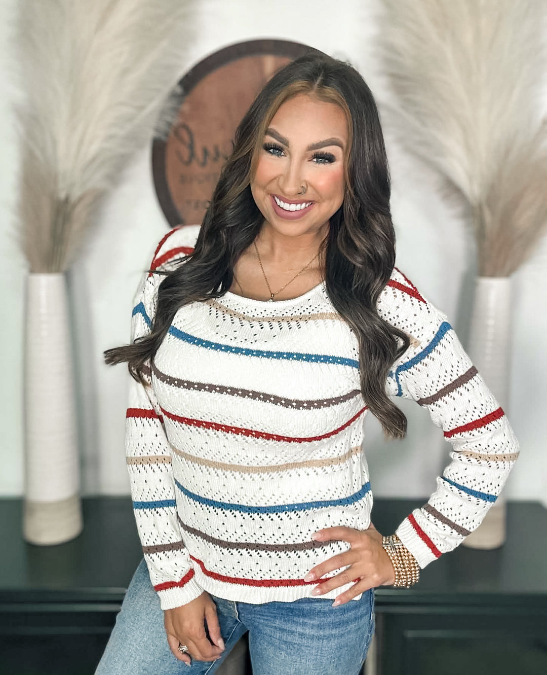 Multi Color Striped Crochet Sweater