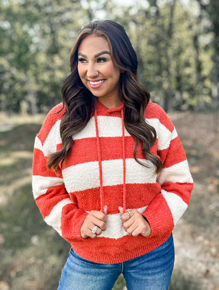 Rust &amp; Ivory Sherpa Striped Hoodie