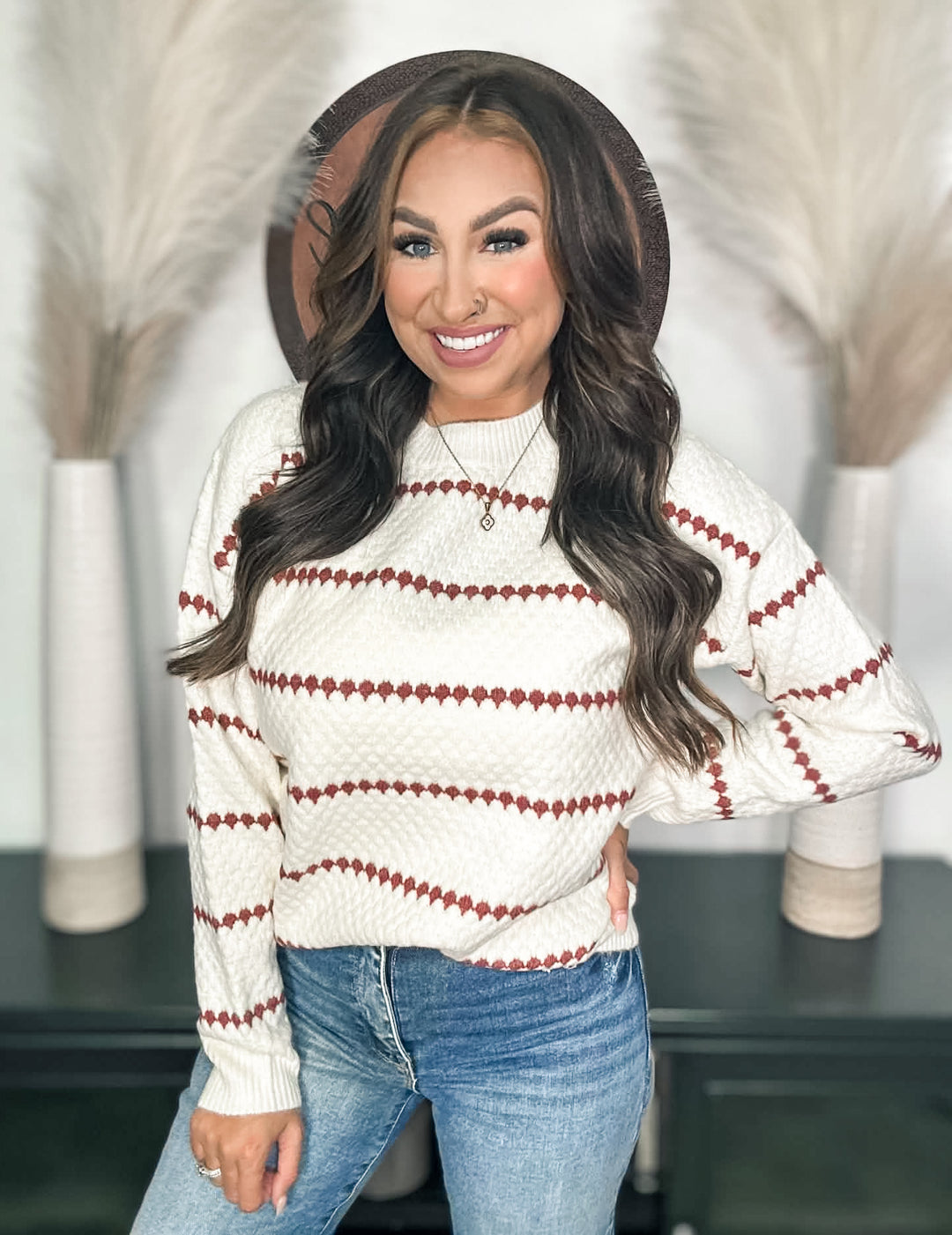 Ivory &amp; Rust Striped Sweater