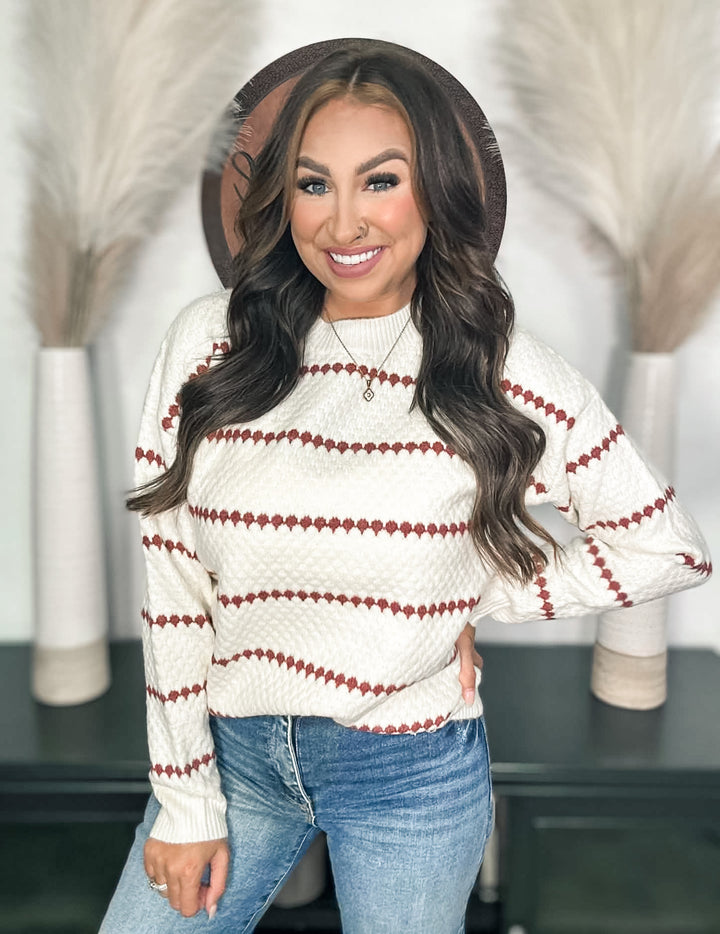 Ivory &amp; Rust Striped Sweater