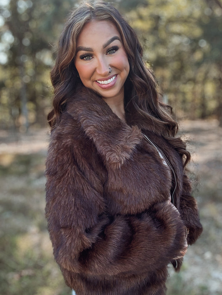 Brown Comfort Lux Fur Zip Up Coat