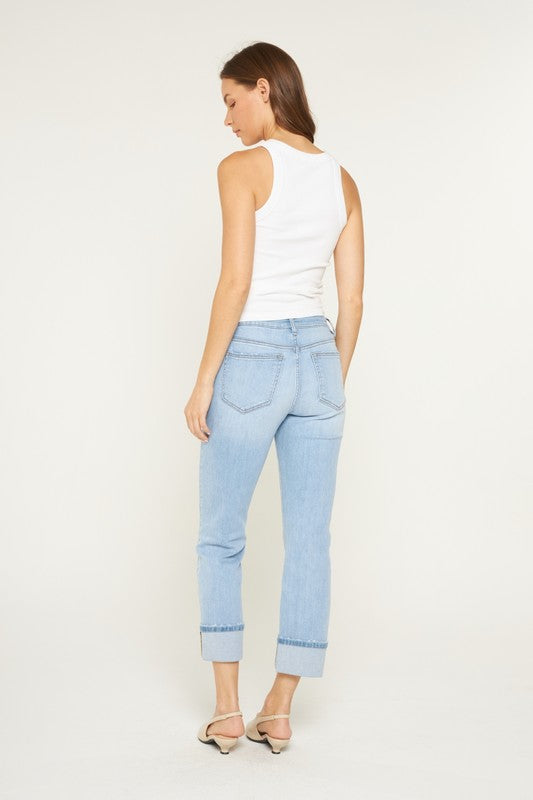 Light Wash Mid Rise Cuffed Straight Leg Jeans By Mica Denim - Face 2 Soul Beauty Boutique