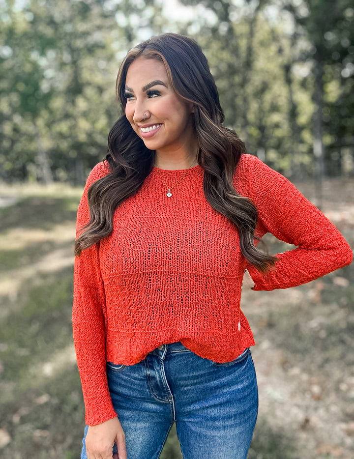 Rust Boatneck Light Knit Sweater
