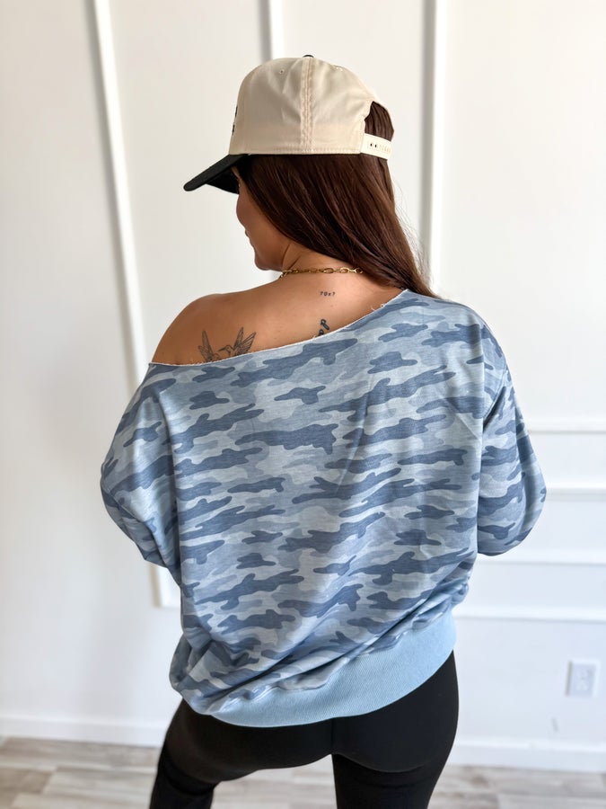 Off Shoulder Slouchy Pullover in Arctic Drift
