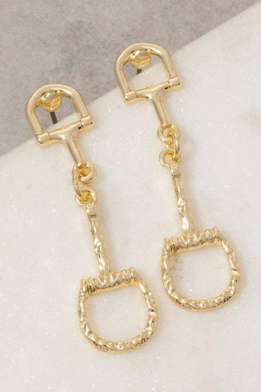 Gold Horse Bit Drop Earrings