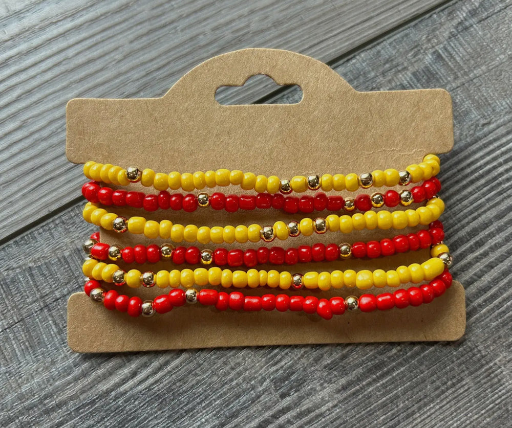 Seed Bead Red & Yellow Bracelets - Face 2 Soul Beauty Boutique