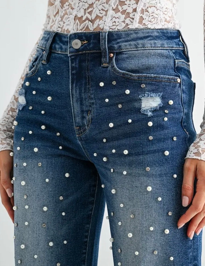High Rise Embellished Wide Leg Jeans - Face 2 Soul Beauty Boutique