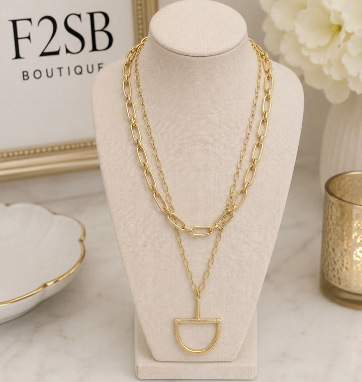 Water Resistant Horse Bit Gold Layered 16-18” Necklace