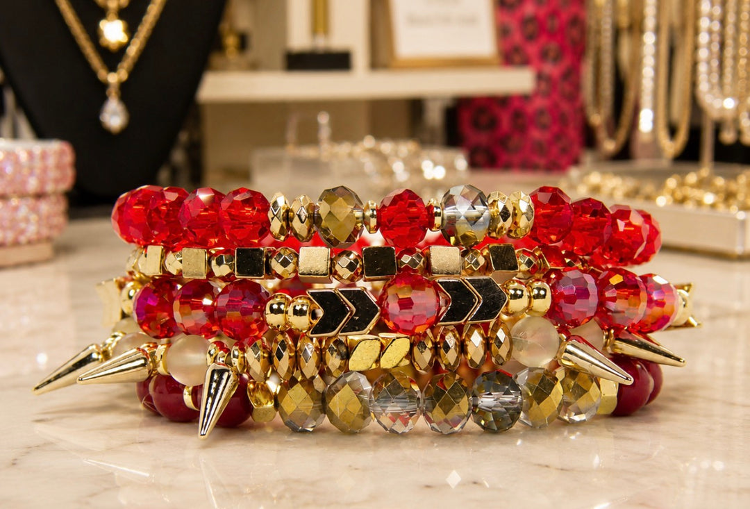 Red & Gold Bracelet Stack - Face 2 Soul Beauty Boutique