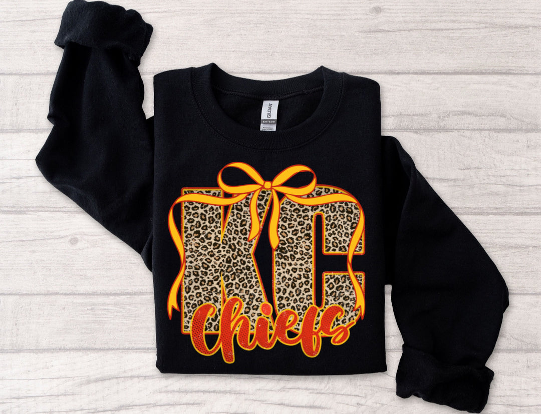 Made to Order: KC Chiefs Leopard w/Bow on Black - Face 2 Soul Beauty Boutique