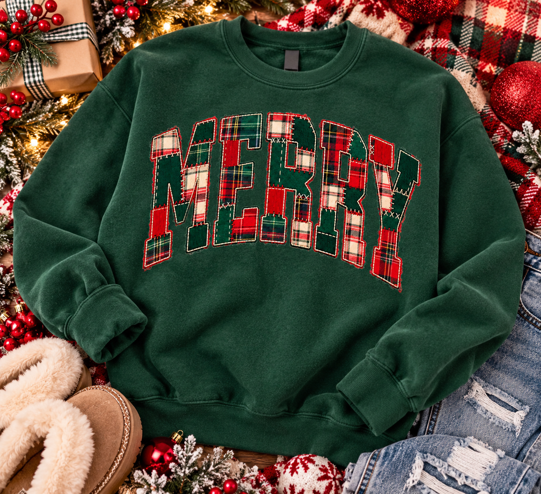 Made To Order: Dark Green Patch Merry Sweatshirt