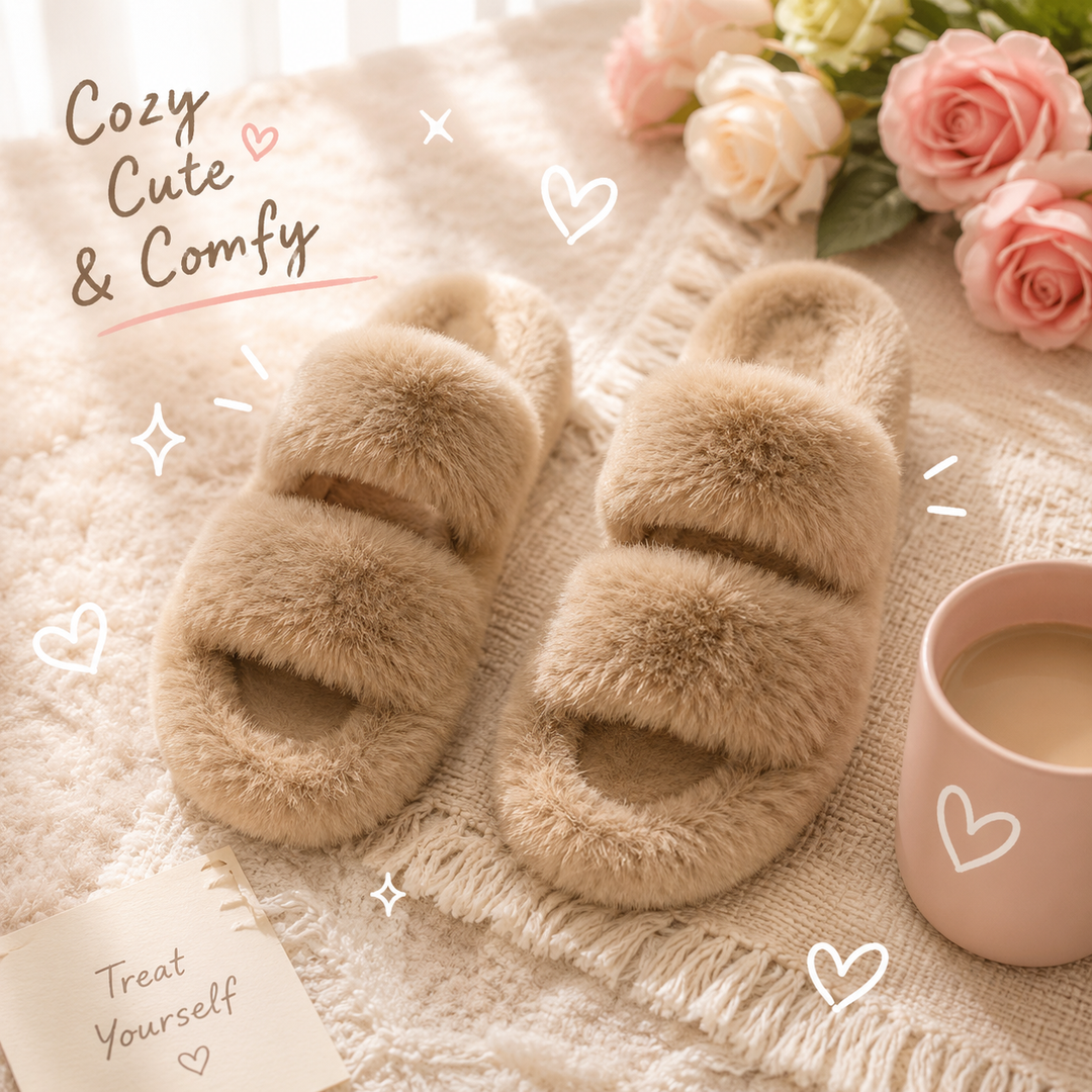 Taupe Fuzzy Slippers - Face 2 Soul Beauty Boutique